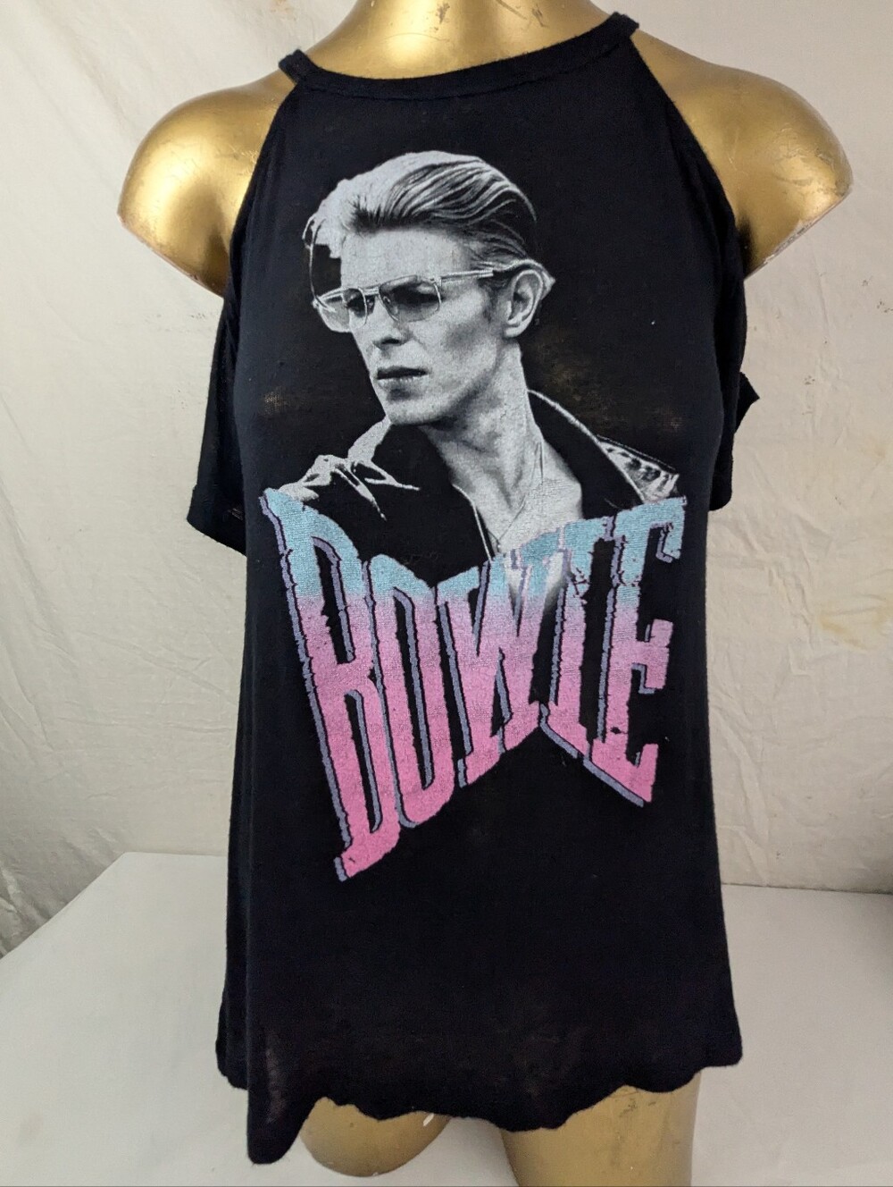 David Bowie Cold Shoulder Daydreamer Black Tank Size Small